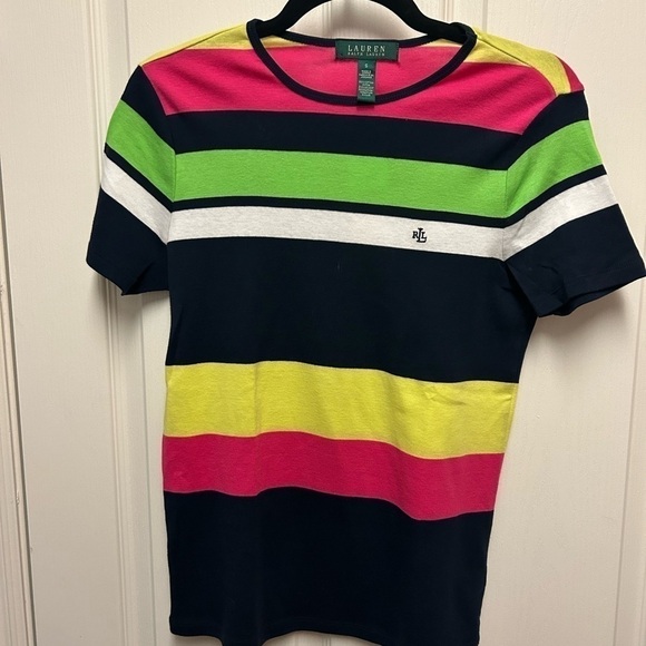 💙🩷NWT Vintage Lauren Ralph Lauren Striped Tee Size S💚💛 - Picture 5 of 9